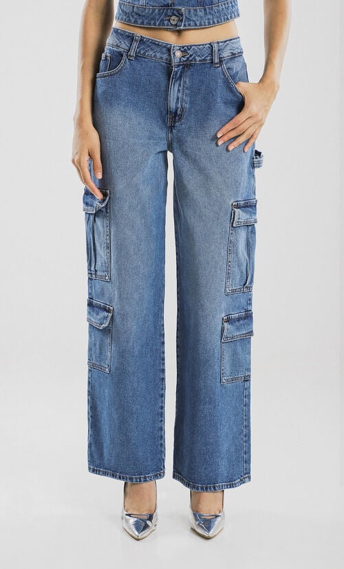 Jeans Wide Leg Multibolsas